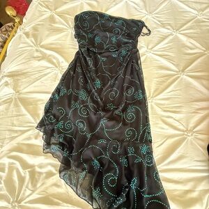 Elegant Black and Teal Strapless Dress
